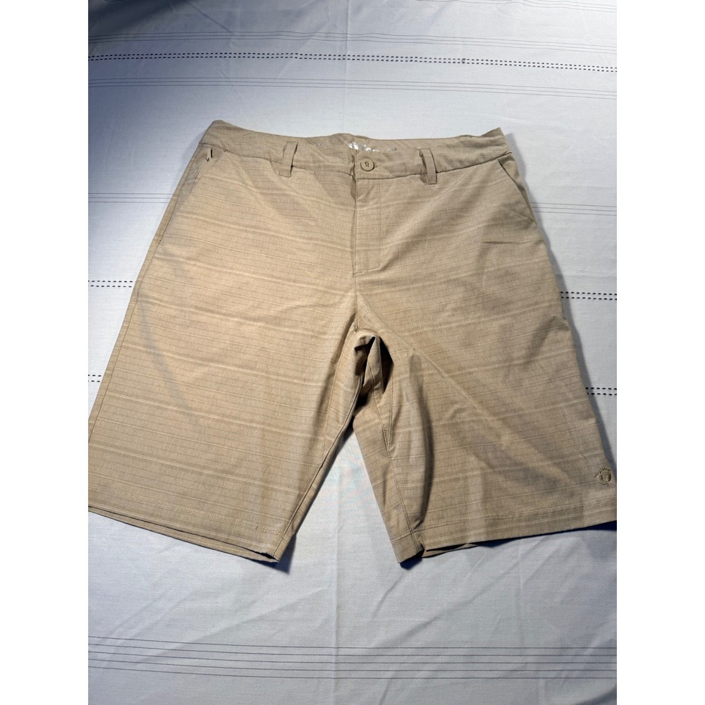 Hang Ten Mens Hybrid Walk Shorts Tan Khaki Textured Flat Front Size 34